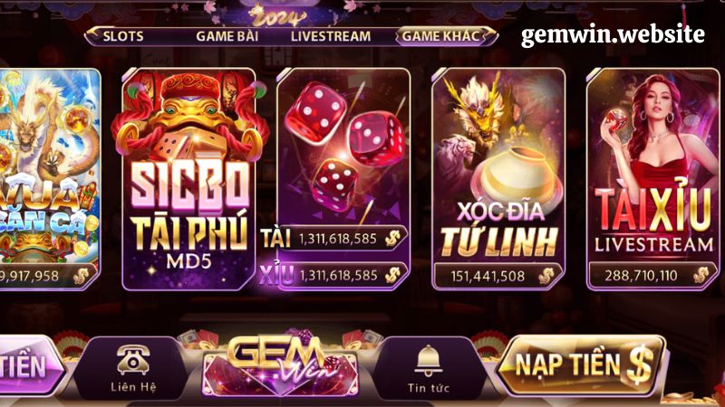 nap tien gemwin chon muc nap tien Chọn mục nạp tiền được thiết kế nổi bật ở góc bên phải màn hình